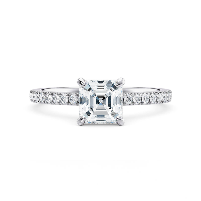 Asscher Pavé Ring 14K Weissgold 4P